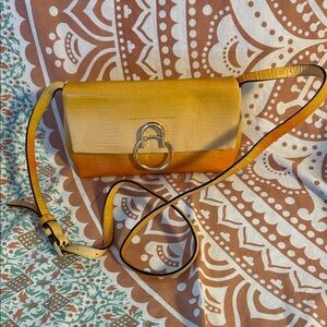Vince Camuto Yellow and Orange Ombre Croc-Embossed Crossbody with Ring Accent